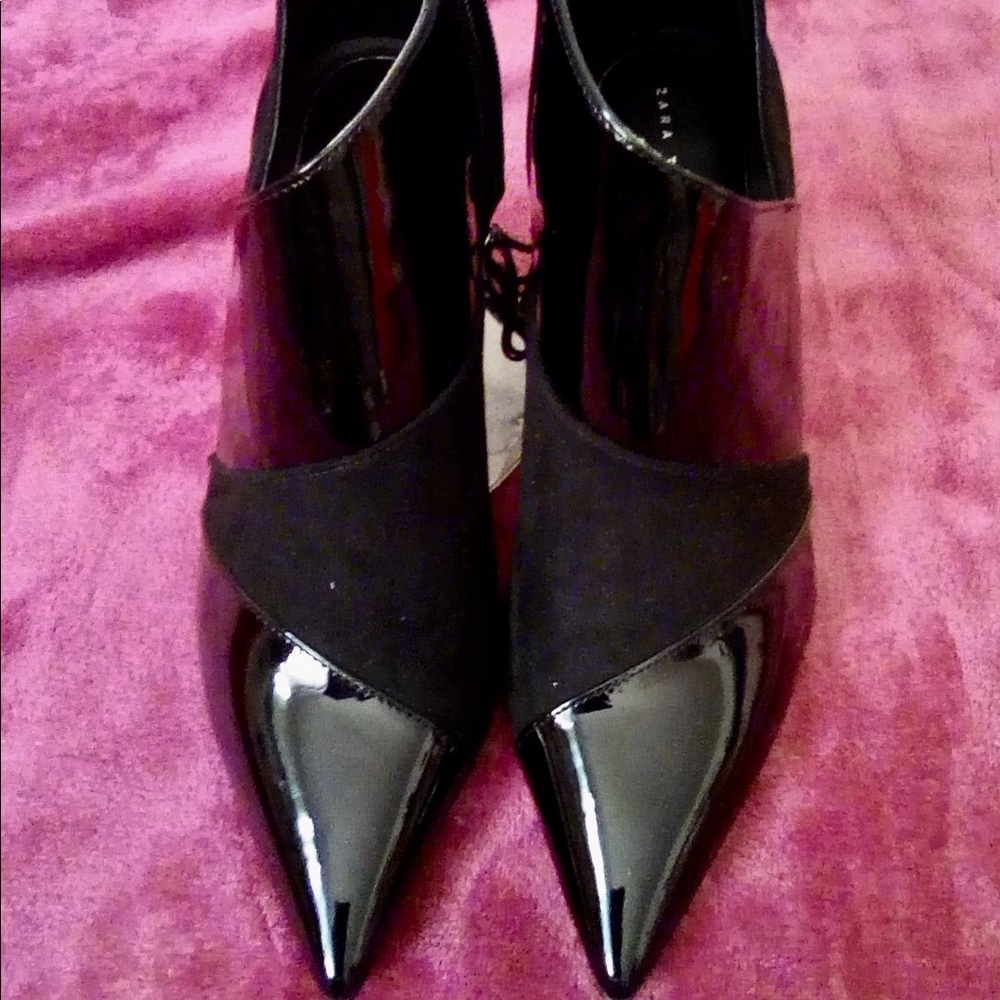 Zara Luxe patent leather stilettos ankle booties